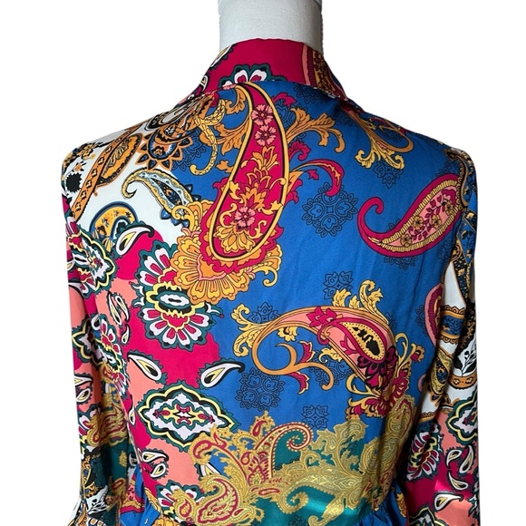 Willow & Root Mixed Paisley Print‎ Chiffon Blouse Bell Sleeves Tie Front Small - Picture 8 of 16